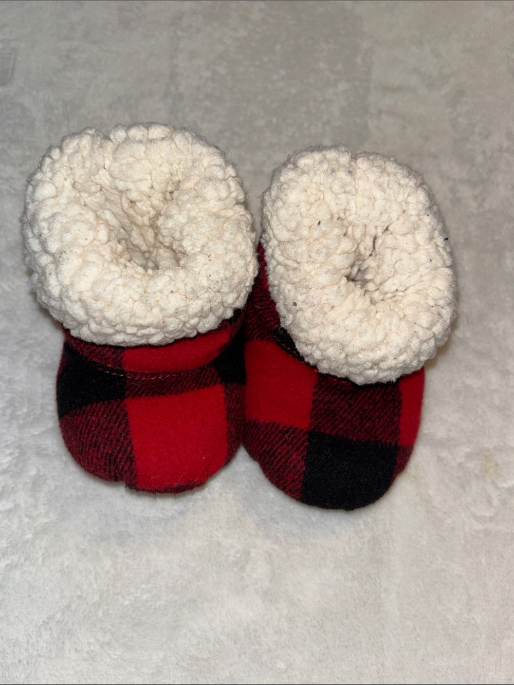 Red & Black Buffalo Plaid Sherpa Baby Booties